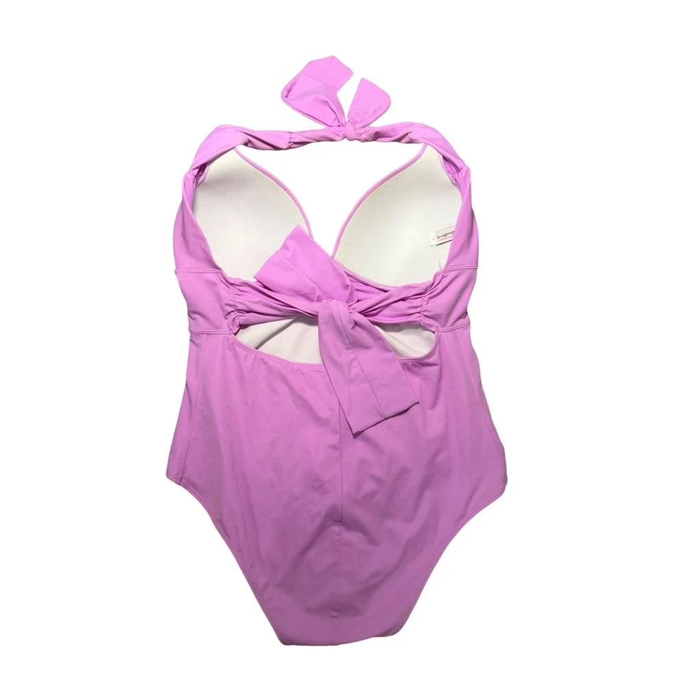Aqua Menta Designer Swimsuit Women XL Pink Excellent Halter One Piece Ruched Bow